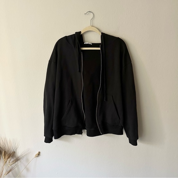Reformation Paige Zip Hoodie in Black Size Medium - Picture 5 of 12